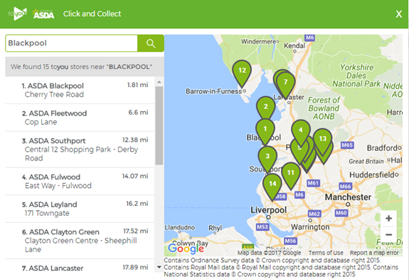 Selecting your local ASDA collection point